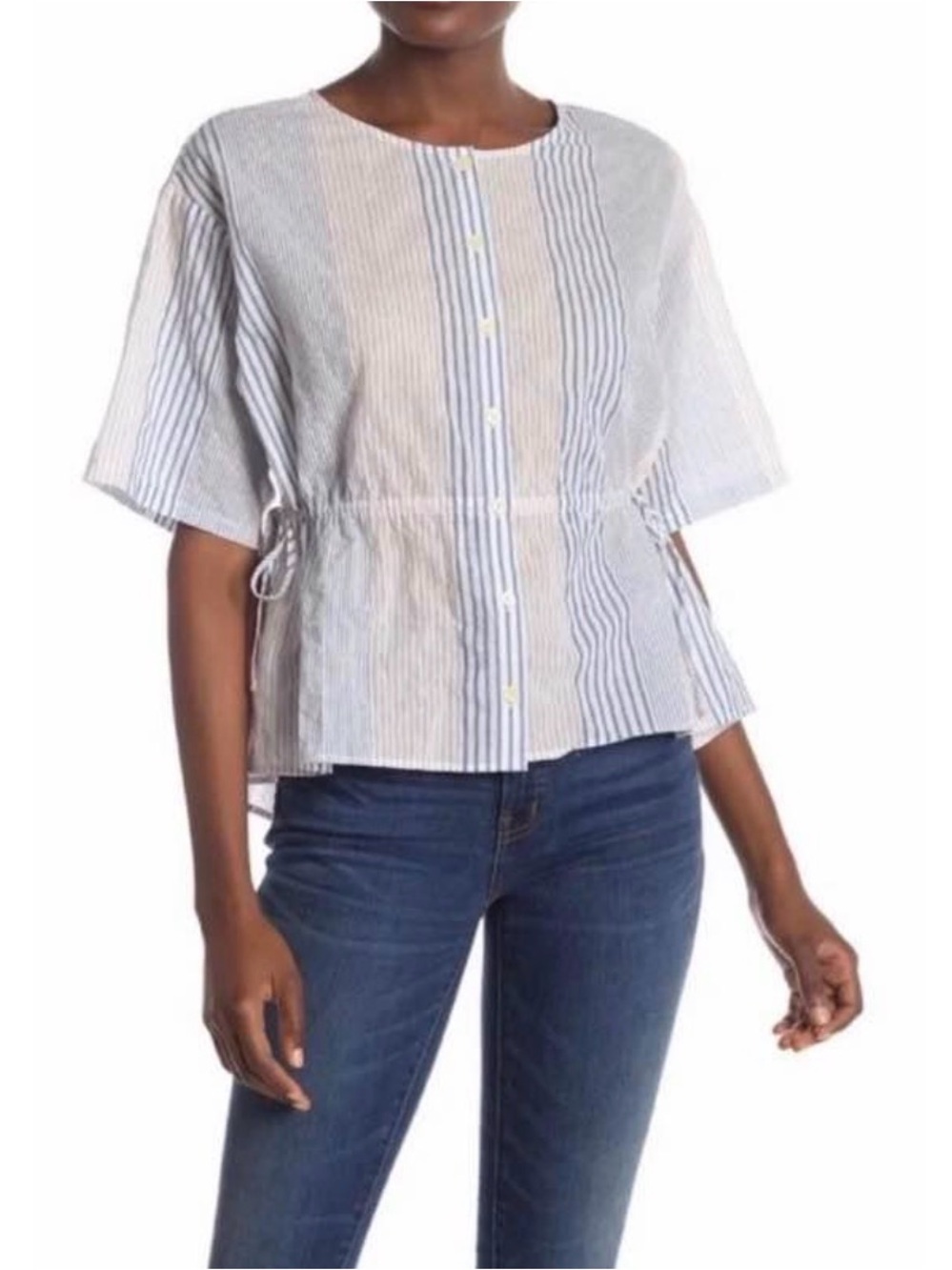 Madewell Atlantic striped drawstring shirt, size XL, Madewell shirt